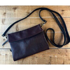 Molly G Burgundy & Black Leather Crossbody Clutch Purse EUC